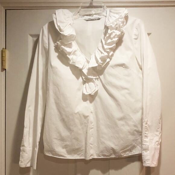 Zara ruffle collar top white SAM 845 button shirt long sleeve Academia retro - Picture 8 of 15